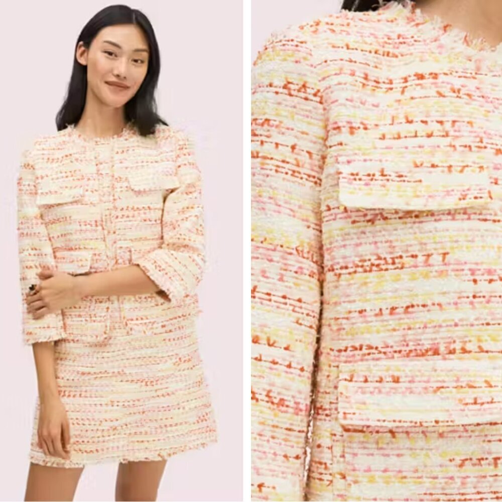 kate spade Pastel Pink & Cream Tweed Cropped Blazer